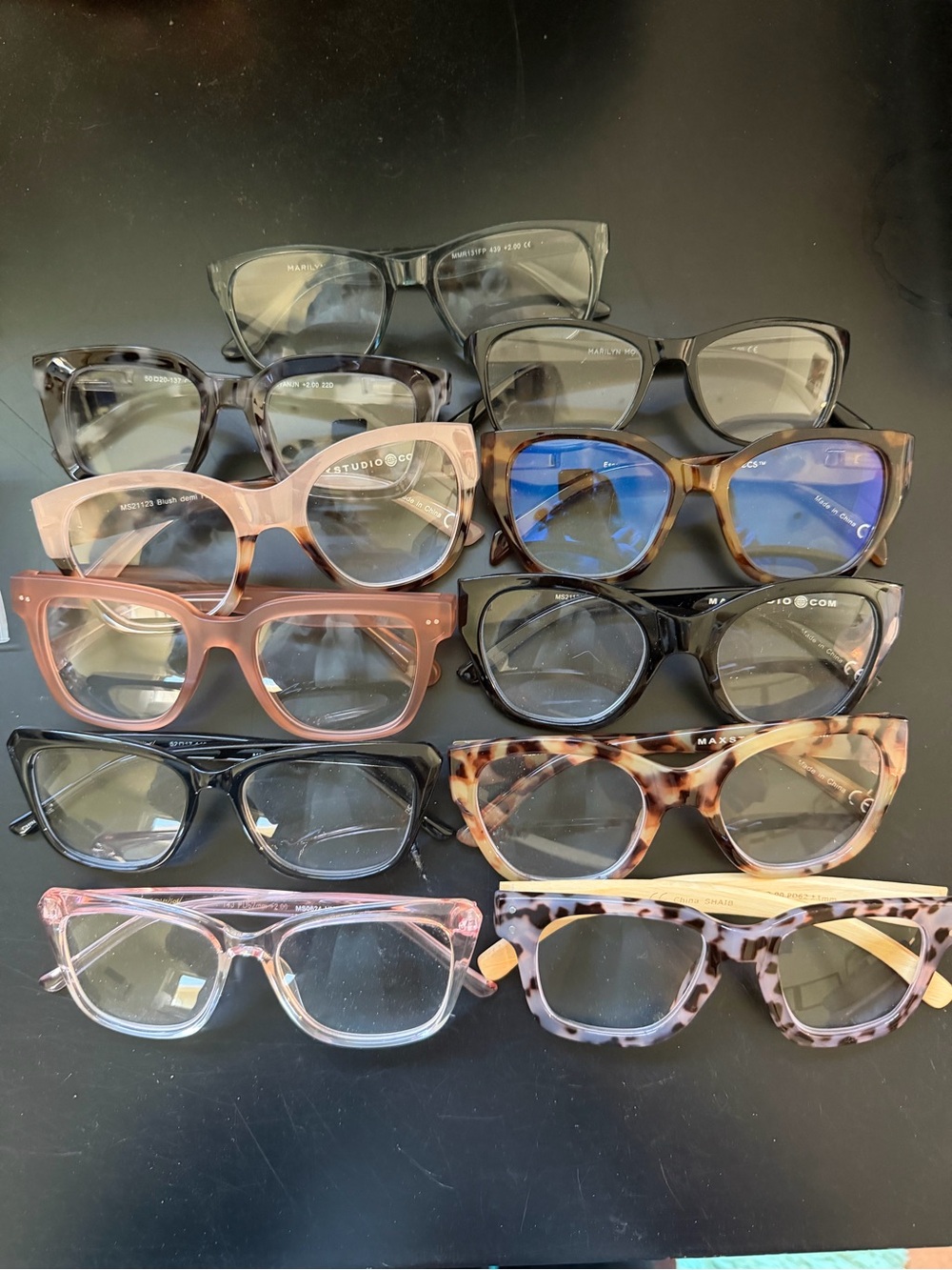Lot of 19 - 2.0 Reading Glasses, 11 full lens, 3 bifocal, 5 bifocal sunglasses